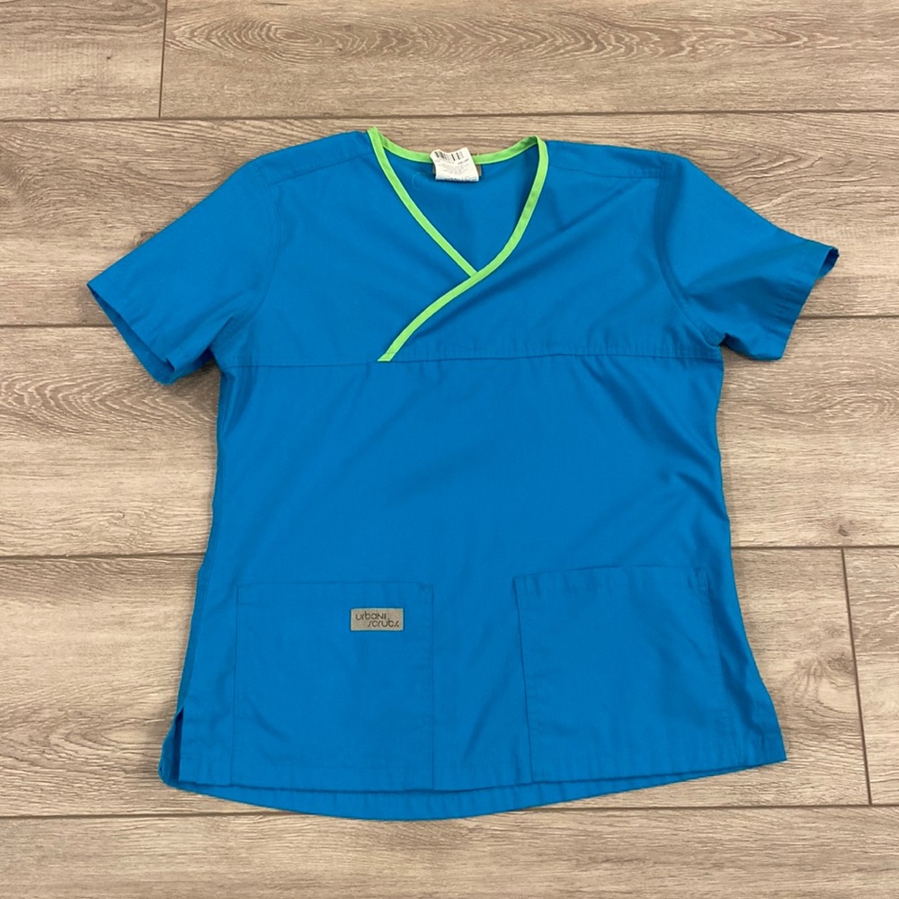 URBANE SCRUBS BLUE WITH LIME GREEN TRIM TOP SIZE SMALL